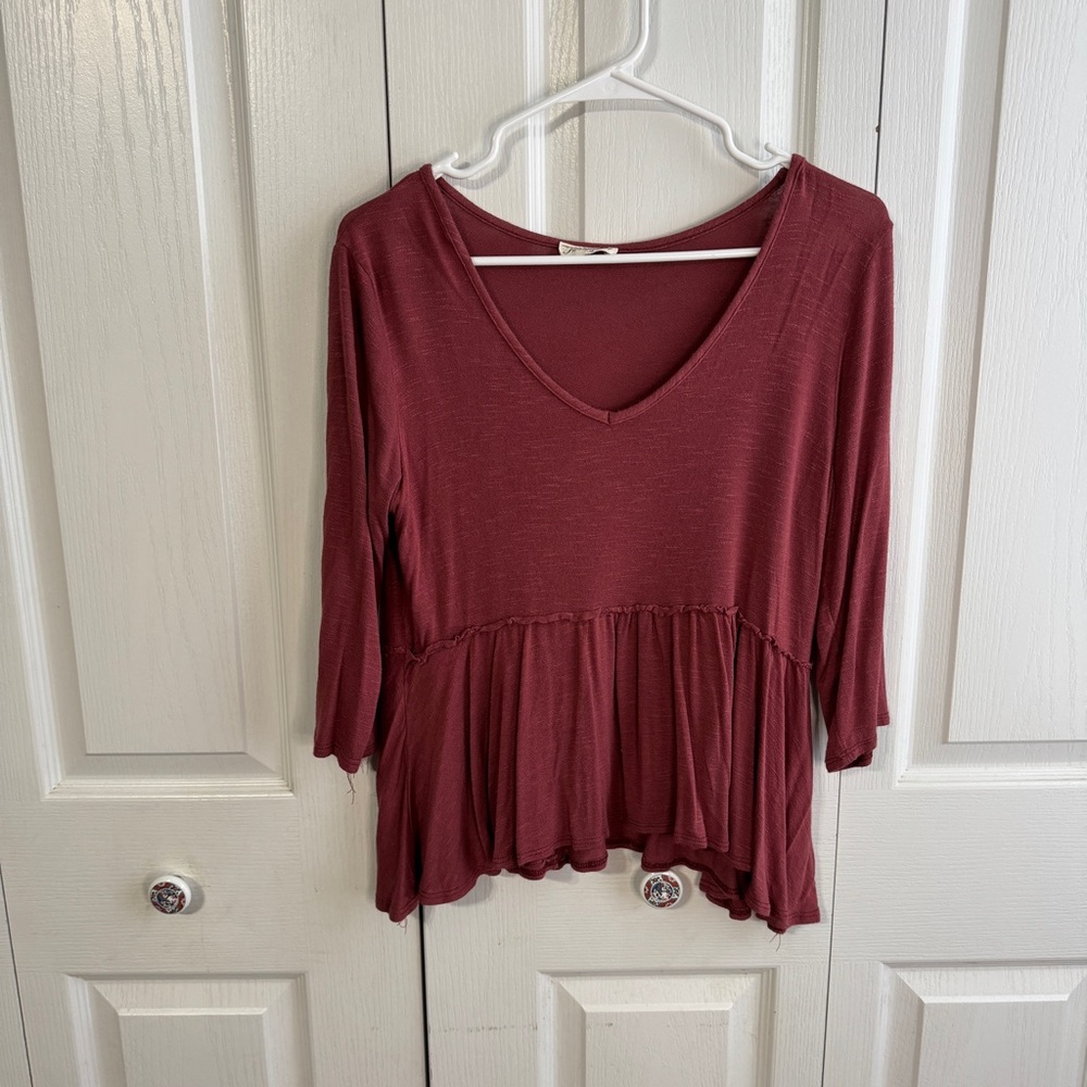 Tiffany & Grey 3/4 sleeve v neck baby doll blouse size XL‎